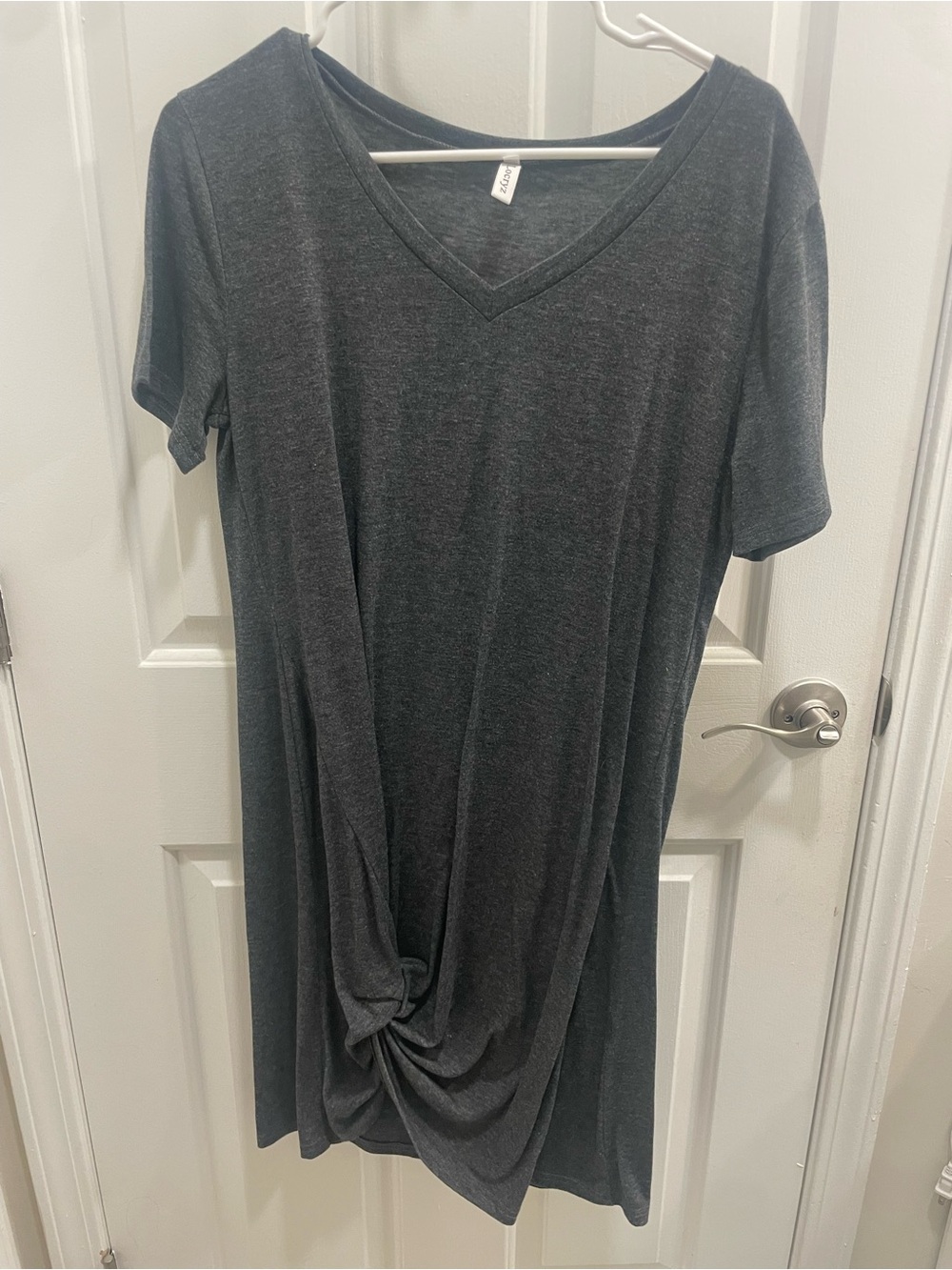 V-Neck Knot Front Tunic Dress - Charcoal